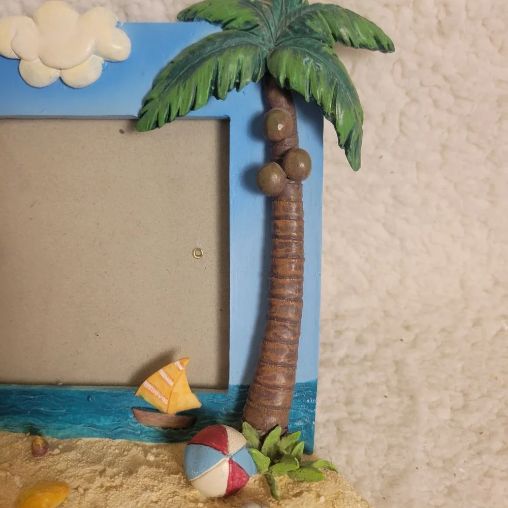 Unbranded Beach Picture Frame Tropical 4x6 Blue EXCELLENT Parrot Palm Tree 3D